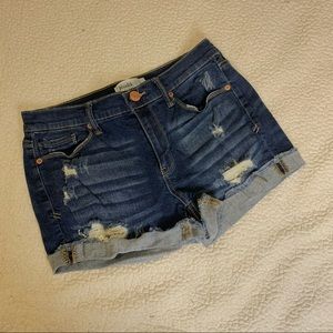Mudd High-rise Atari Distressed Dark Denim Jean Shorts